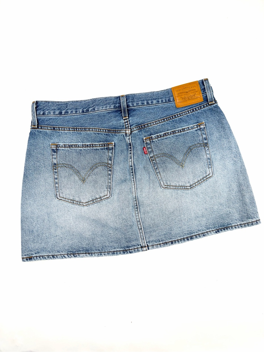 Levi’s Premium Blue Denim Icon Mini Skirt Leather tag Big E Womens 32
